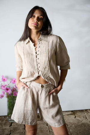 Eadie Capri Linen Shorts Natural