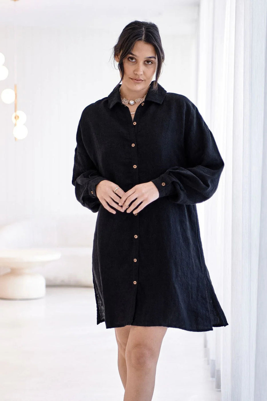 Eadie Linen Shift Dress Black