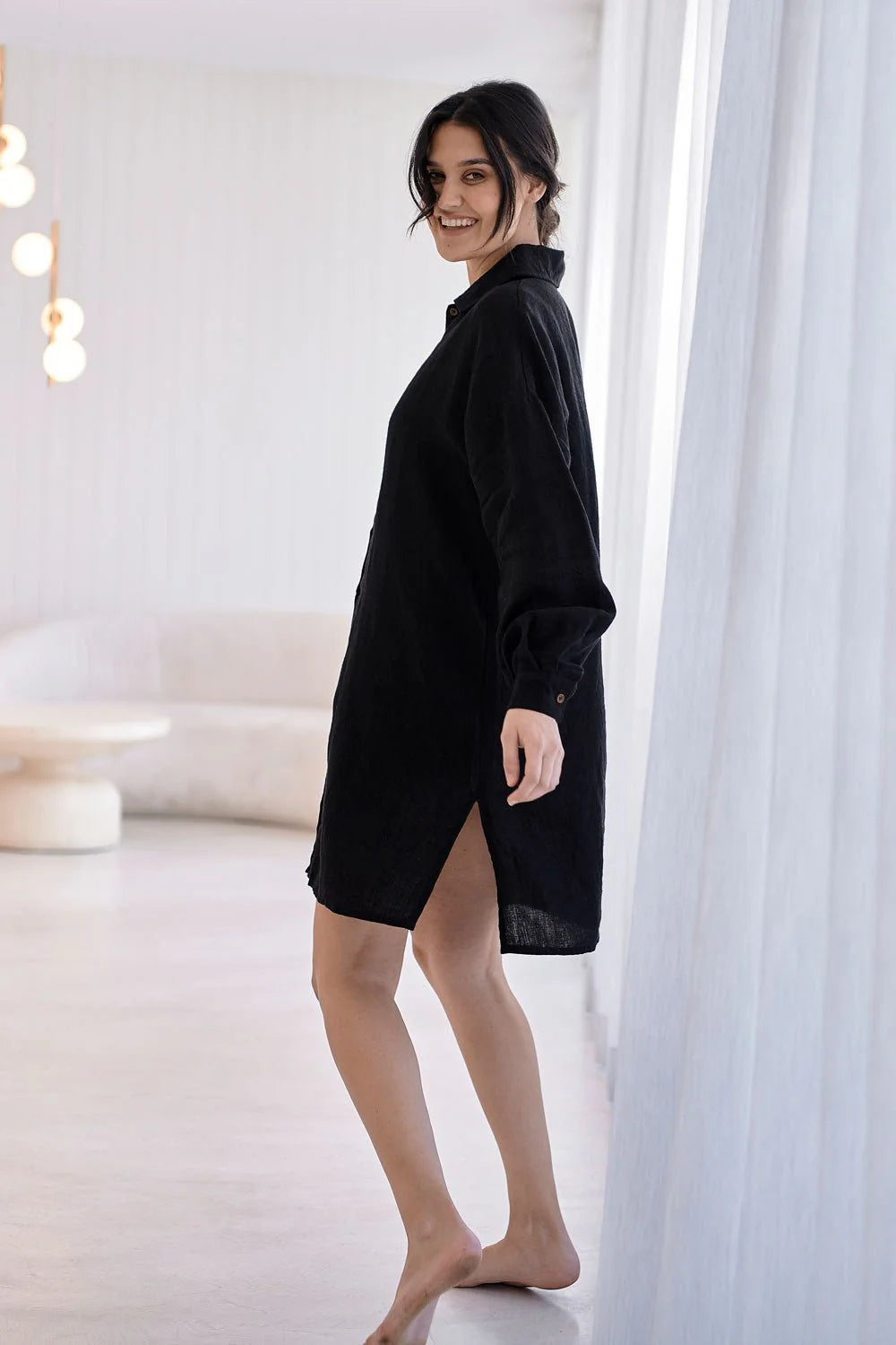 Eadie Linen Shift Dress Black