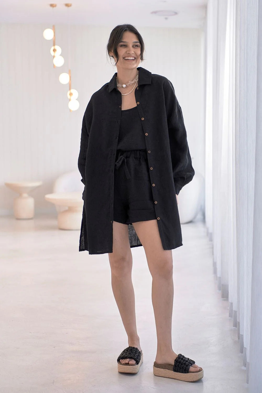 Eadie Linen Shift Dress Black