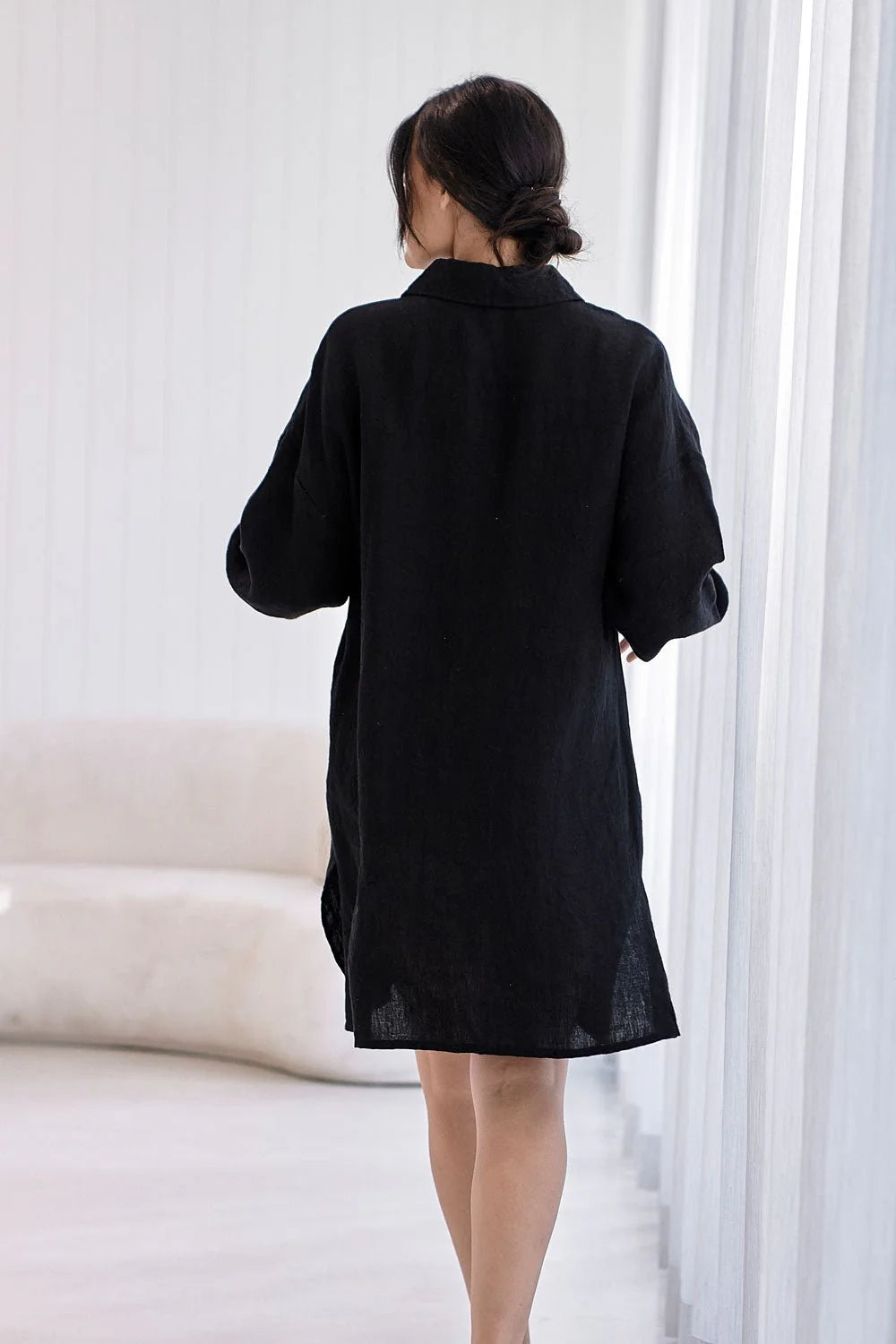 Eadie Linen Shift Dress Black