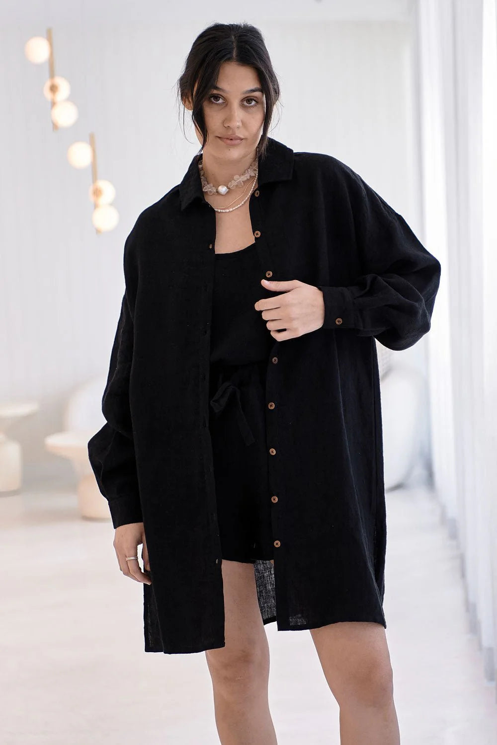 Eadie Linen Shift Dress Black