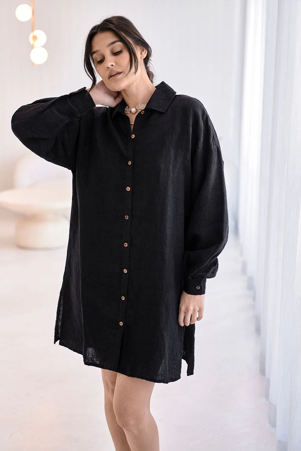 Eadie Linen Shift Dress Black