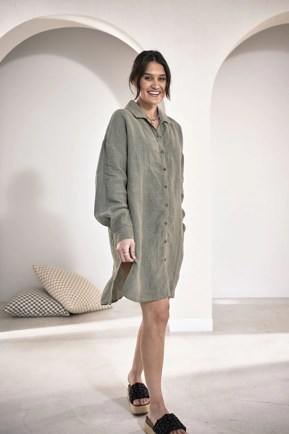 Eadie Linen Shift Dress Pistachio