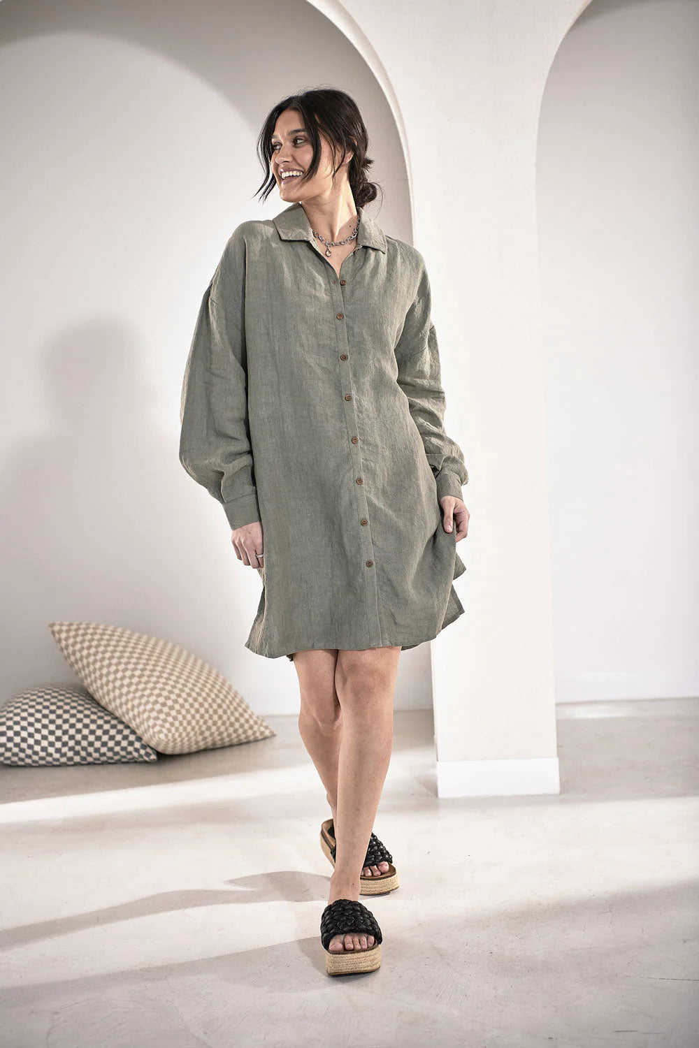 Eadie Linen Shift Dress Pistachio