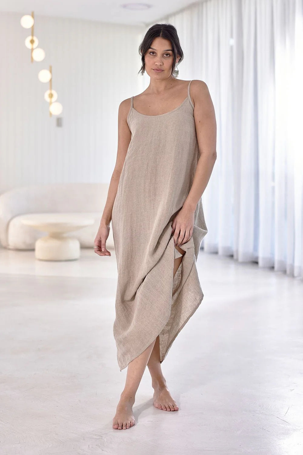 Eadie Midi Linen Slip Dress Natural