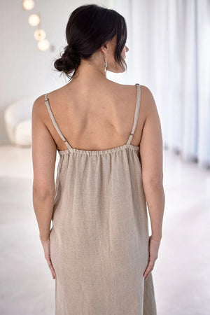 Eadie Midi Linen Slip Dress Natural