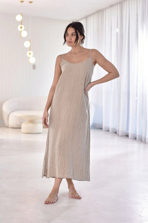 Eadie Midi Linen Slip Dress Natural