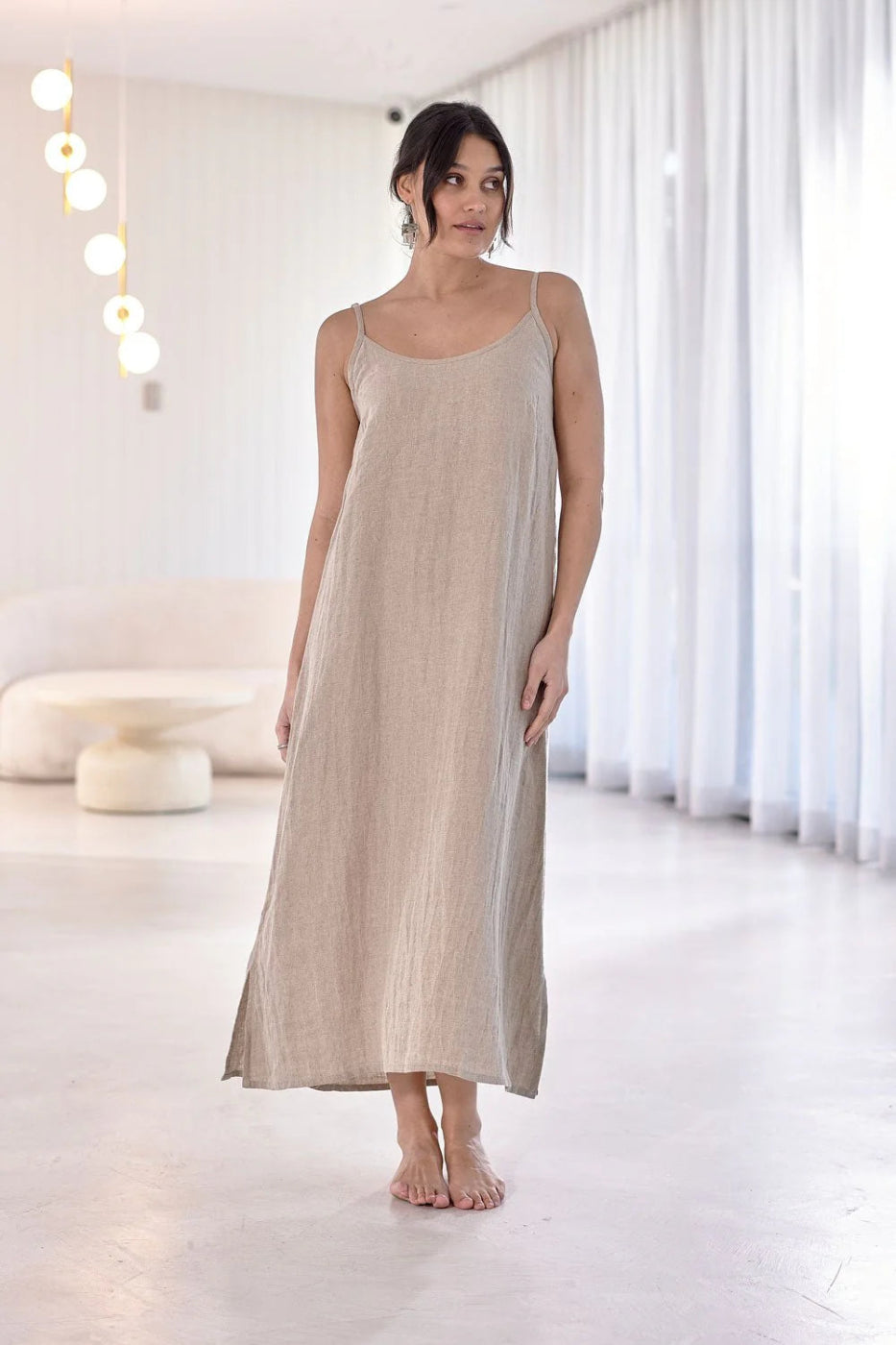 Eadie Midi Linen Slip Dress Natural