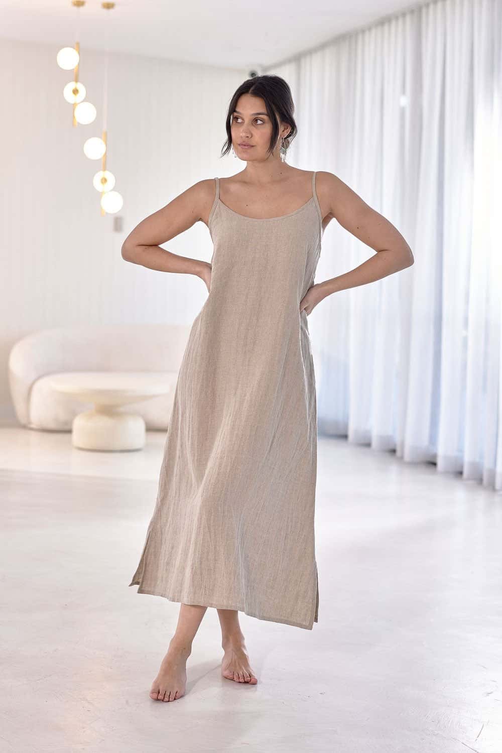 Eadie Midi Linen Slip Dress Natural