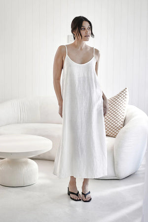 Eadie Midi Linen Slip Dress White