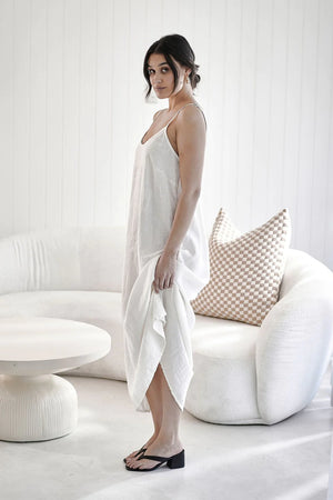 Eadie Midi Linen Slip Dress White
