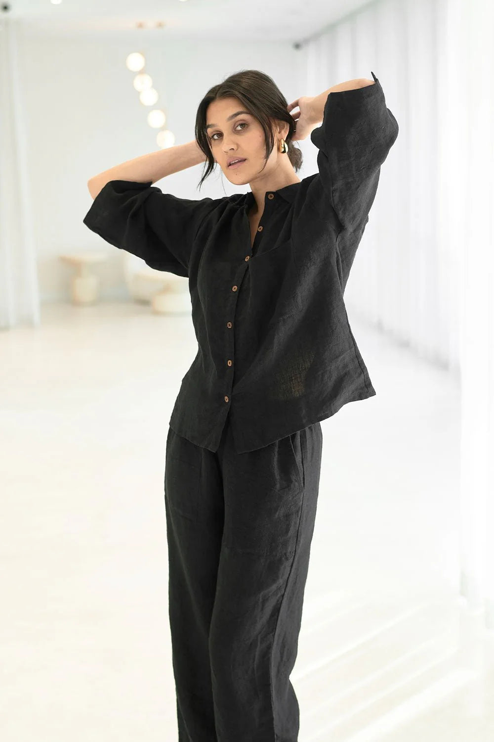Eadie Wide Leg Linen Pant Black