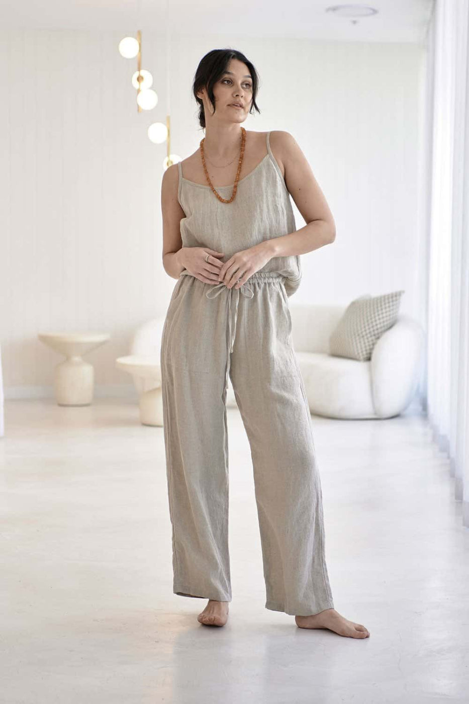 Eadie Wide Leg Linen Pant Natural