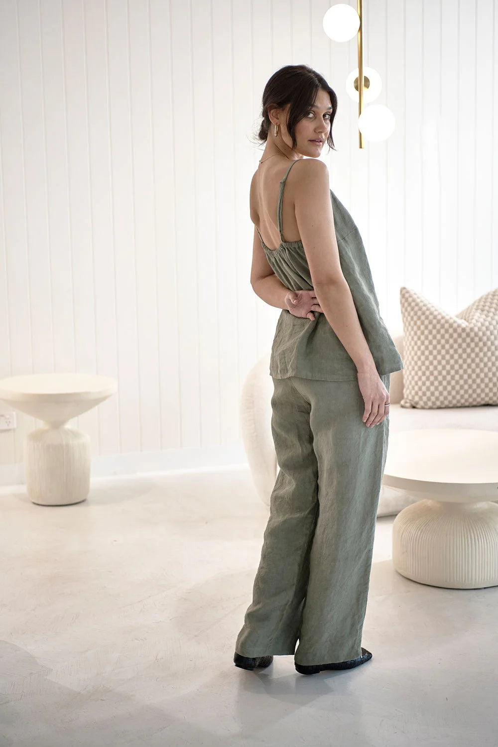 Eadie Wide Leg Linen Pant Pistachio