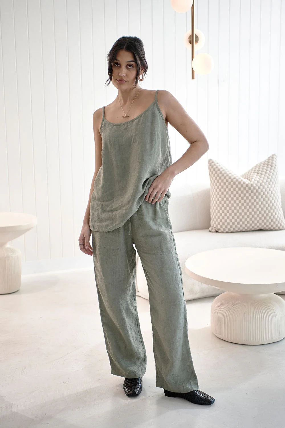 Eadie Wide Leg Linen Pant Pistachio