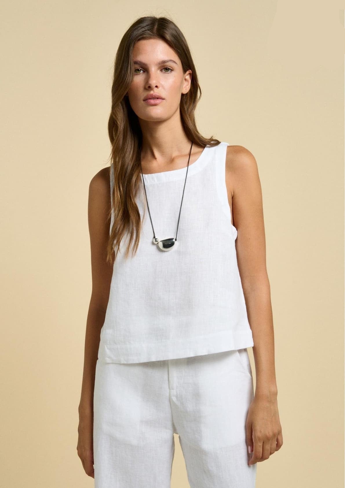 Little Lies Jude Linen Top White