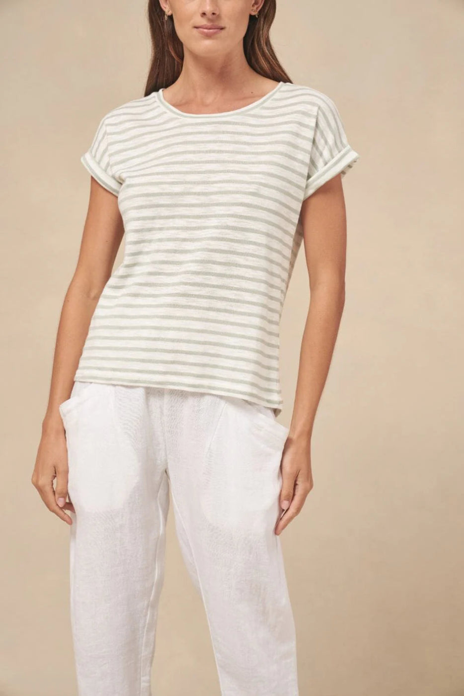 Little Lies Oscar Stripe Tee Sage