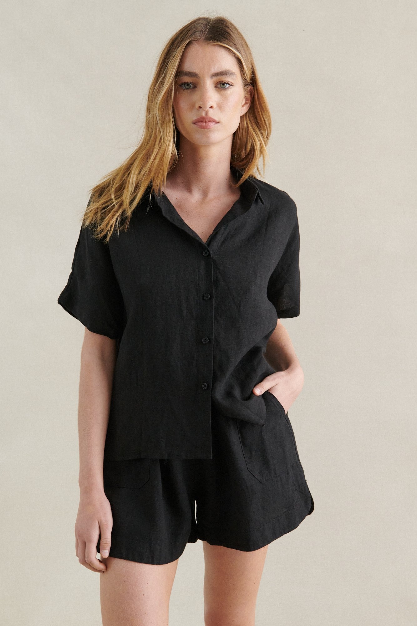 Little Lies Bronte Linen Shirt Black