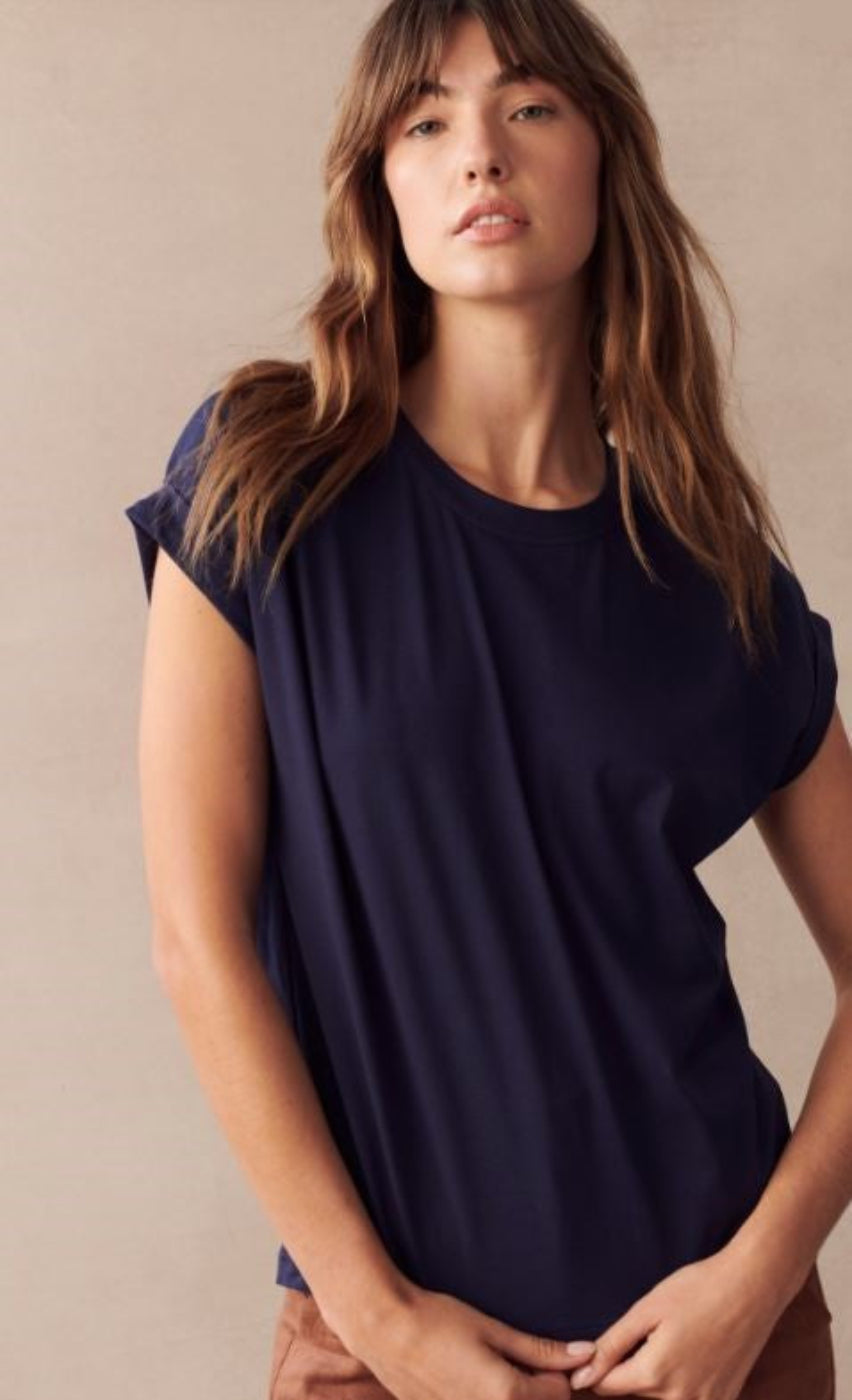 Little Lies Roll Sleeve Tee Navy