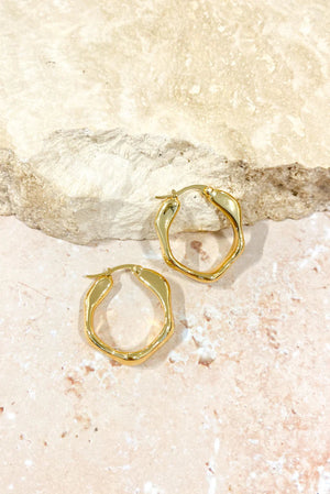 Angels Whisper Wavy Textured Gold Plated Earrings