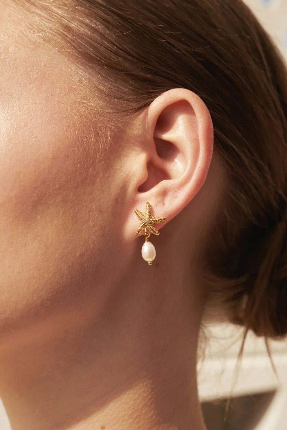 Angels Whisper Starfish Pearl Gold Plated Earrings