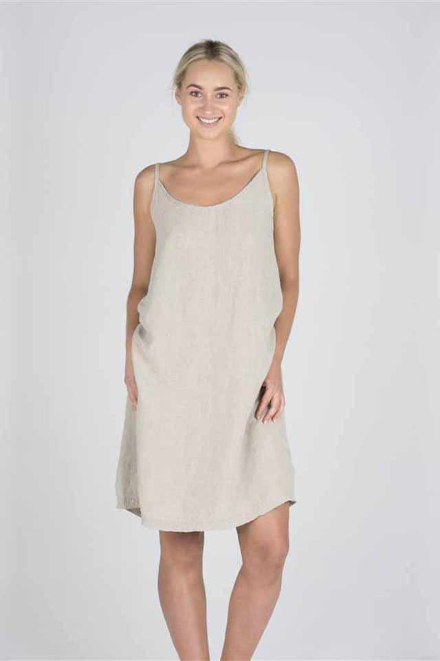 Eadie Slip Dress 100% Linen Natural