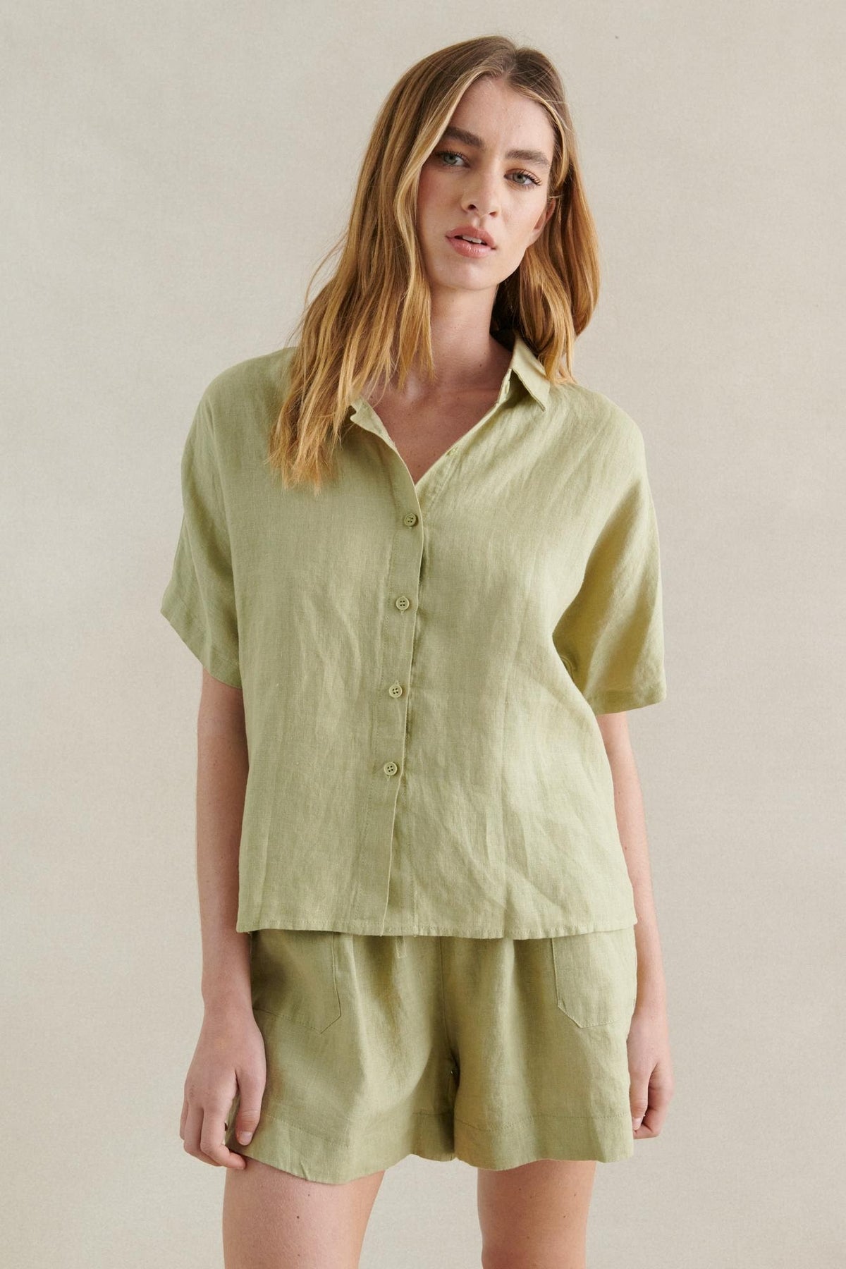 Little Lies Bronte Linen Shirt Sage