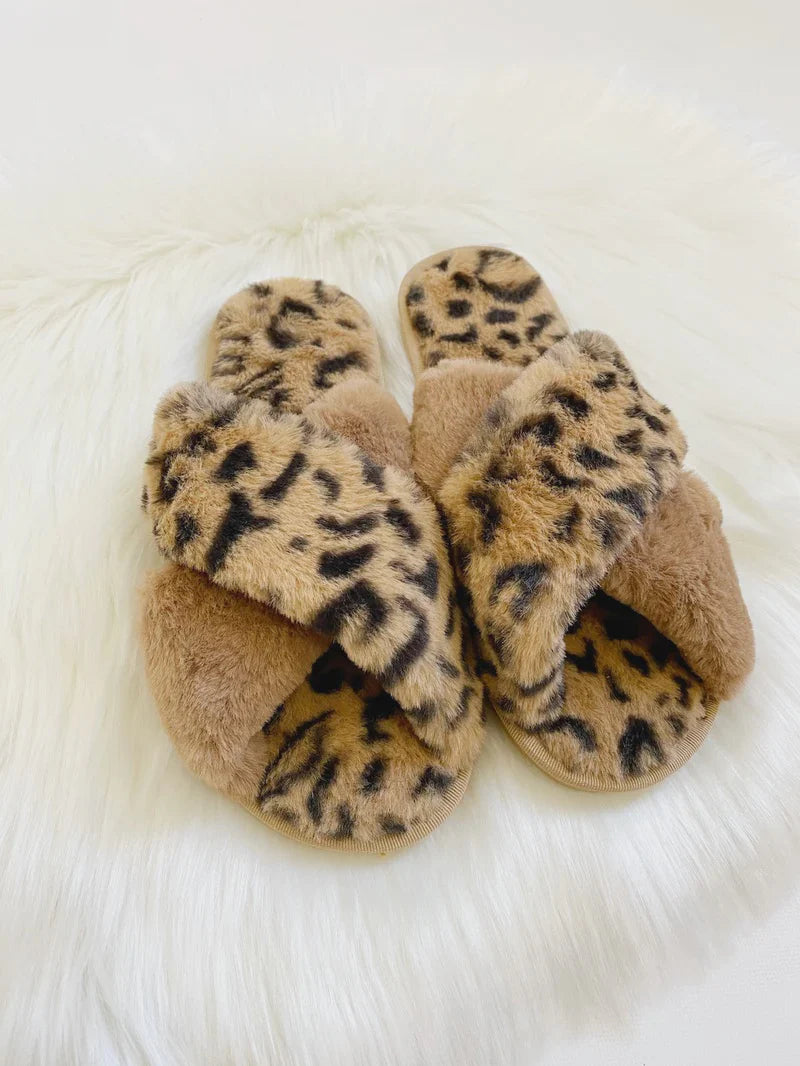 Angels Whisper Skylar Fluffy Slippers Leopard Multi