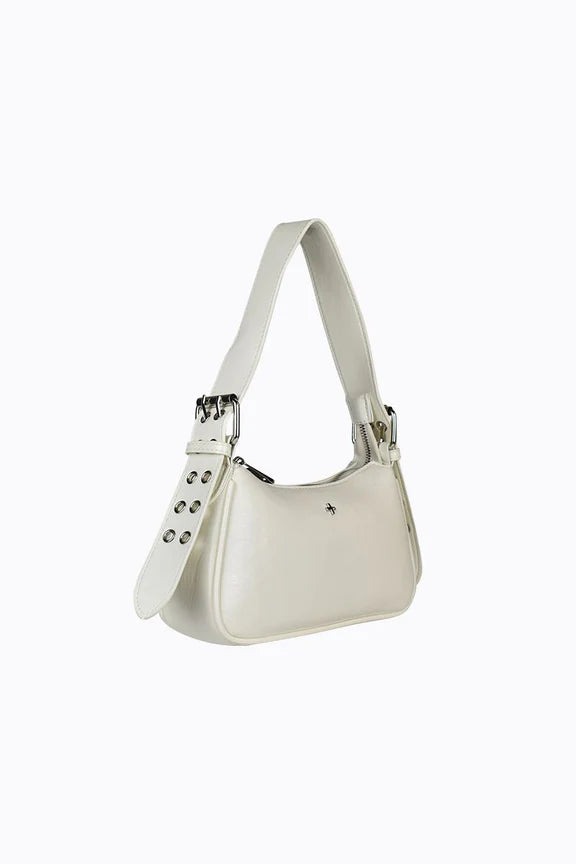 Peta + Jain Queen Buckle Shoulder Bag White Crinkle/Silver