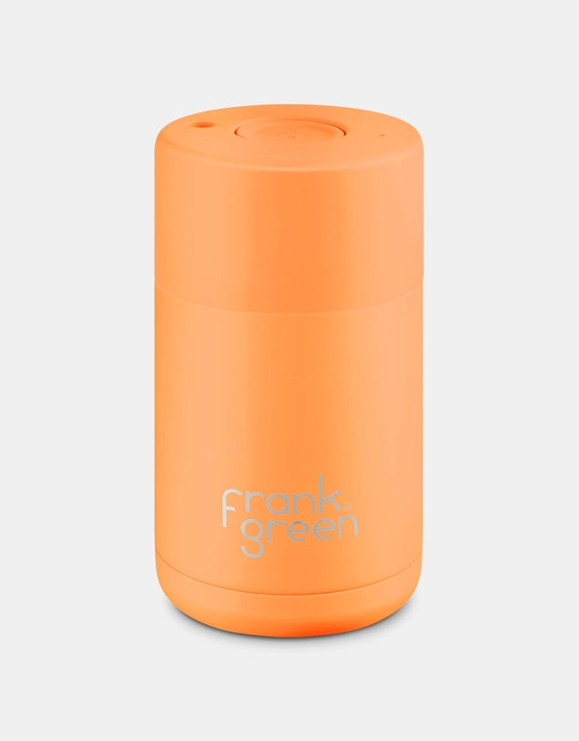 Frank Green 10oz S/S Ceramic Reuseable Cup Push Button Lid Neon Orange
