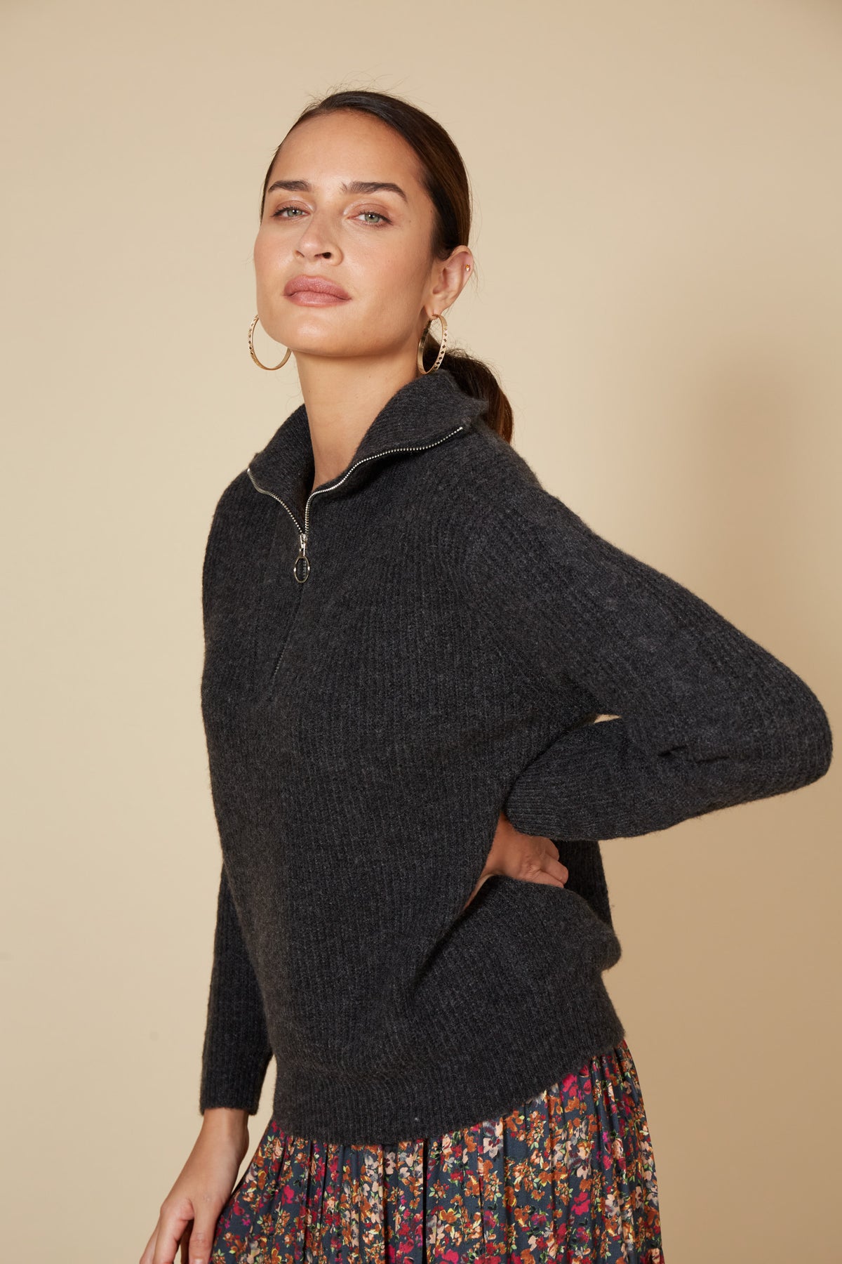 Eb & Ive Kinsella Zip Jumper Fossil