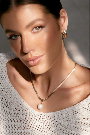 Adorne Snake Chain Pearl Drop Necklace