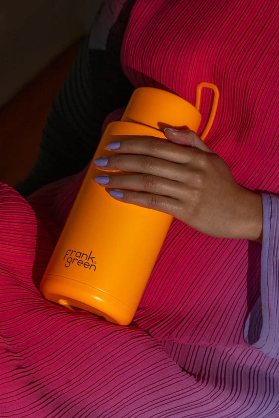 Frank Green 34oz S/S Ceramic Reusable Bottle Straw Lid Neon Orange