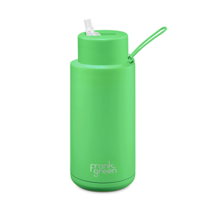 Frank Green 34oz S/S Ceramic Reusable Bottle Straw Lid Neon Green