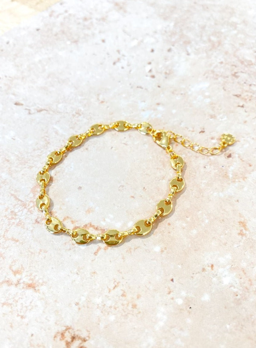 Angels Whisper Puff Mariner Chain Gold Plated Bracelet
