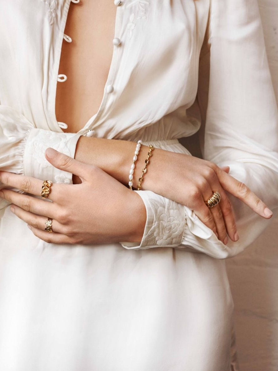 Angels Whisper Pearl Beaded Gold Plated Bracelet