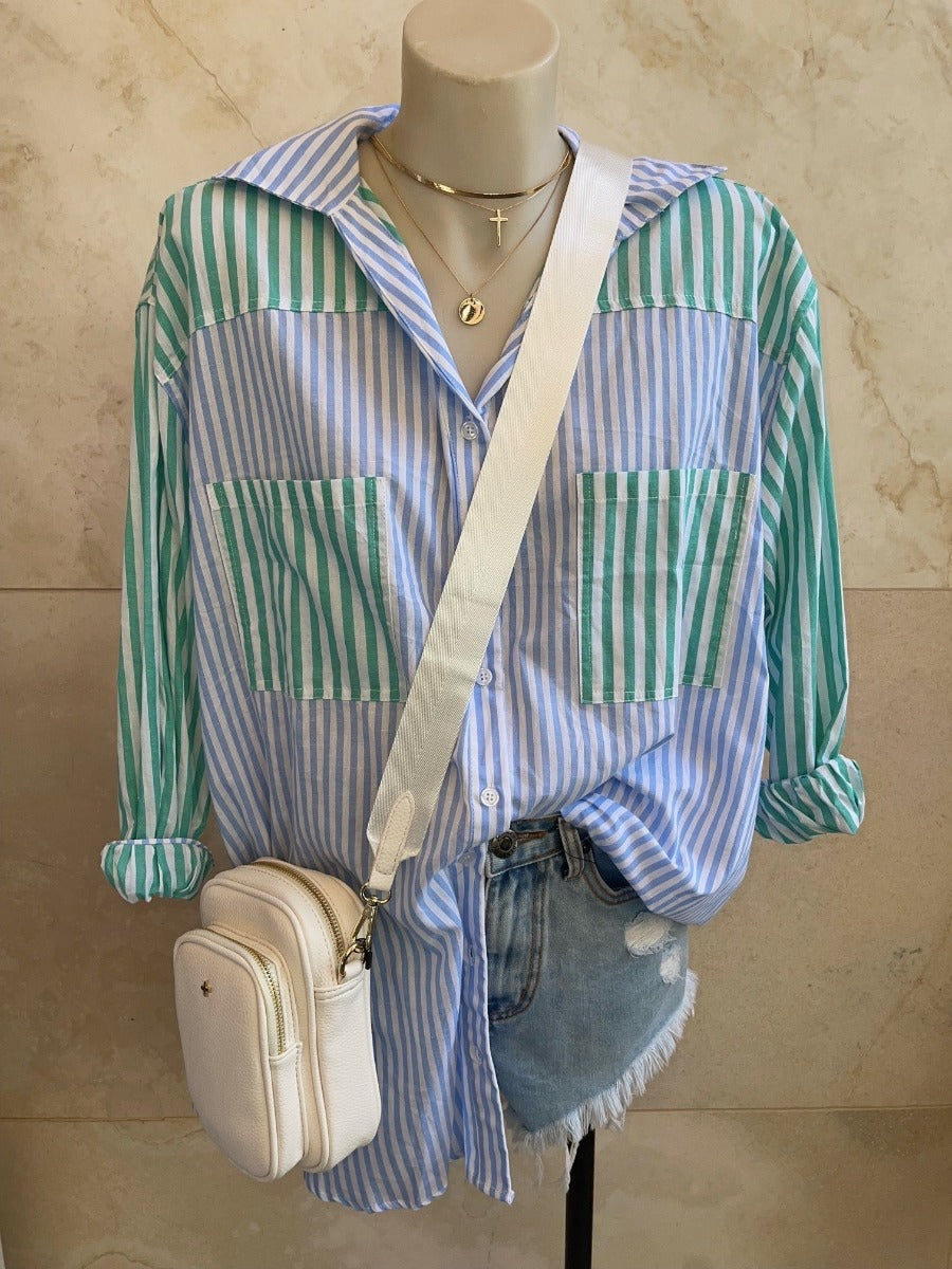 Thanne Block Stripe Shirt Blu/Grn