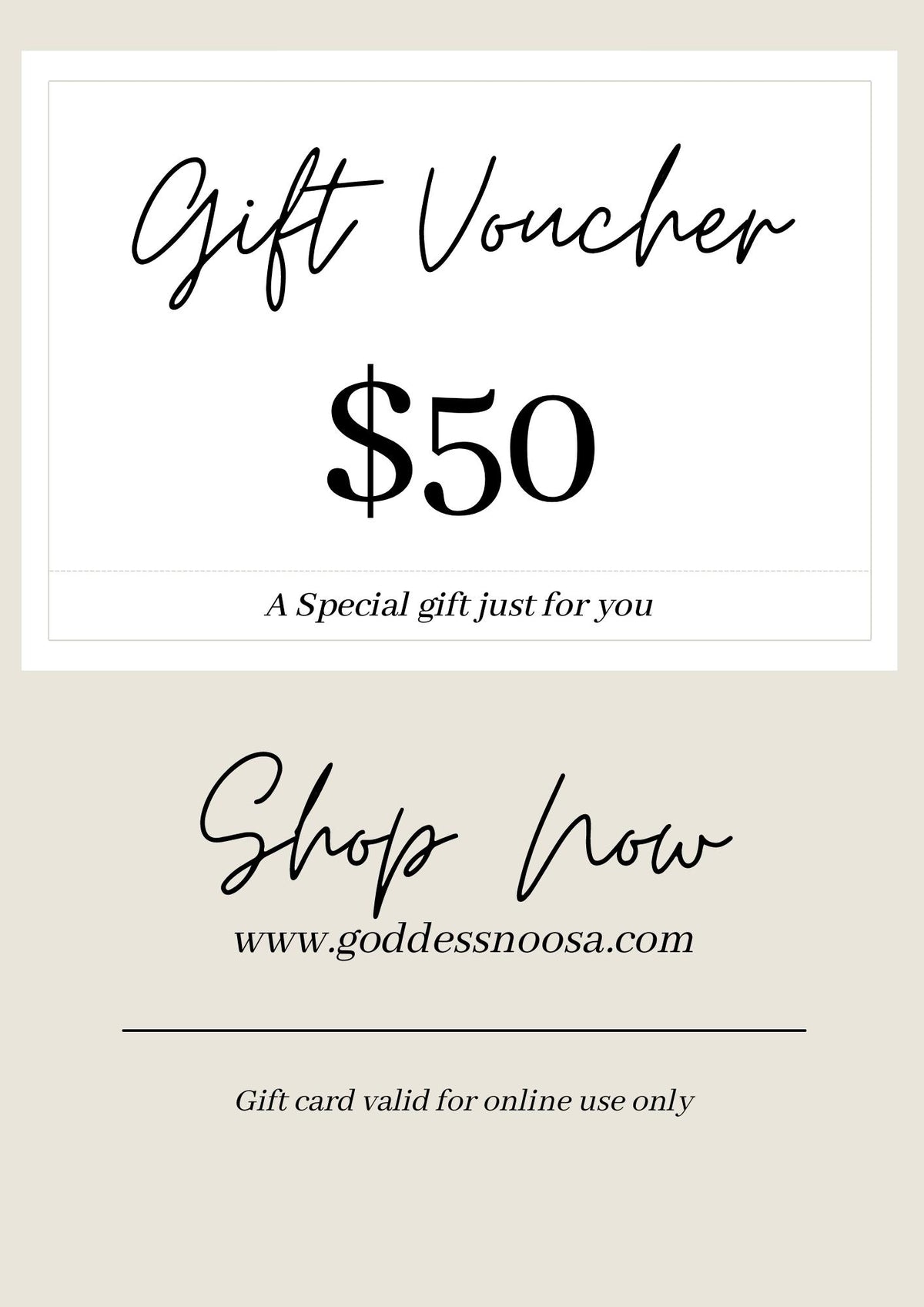 Goddess eGift Card - Online Use $50